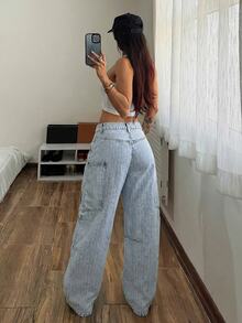 Rivivi Petite Women's Casual Daily Travel Denim Jeans With Pockets And Buttons - Blue - View 2