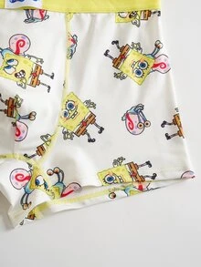 SpongeBob SquarePants | SHEIN سروال داخلي رجالي مطبوع بنمط كرتوني مضحك - ازرق وابيض - مشاهدة 7