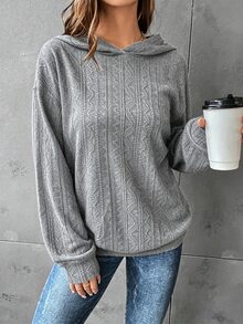 SHEIN LUNE 素色落肩連帽衛衣，秋冬長袖上衣，休閒款 - 淺灰色 - 查看 1
