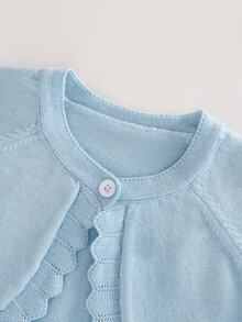SHEIN Vintaside Kids Baby Girls Cardigans Spring Autumn Knit Long Sleeve Elegant Solid Color Short Shawl Jacket Fashion Versatile Summer Sun Protection Suitable For Daily Wear Travel - Baby Blue - View 6