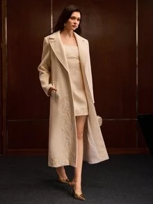 MOTF PREMIUM WOMEN'S AUTUMN/WINTER WOOL BLEND JEWELRY EMBELLISHED EMBROIDERED MID-LENGTH COAT - Beige - View 1