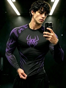 Gym Rark Men's Sports T-Shirt Spider Pattern Print Urban Renaissance Street Style Pullover Casual Fashion Creative Personalized Streetwear - Black - View 5