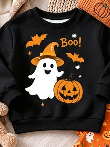 Oo Cute To Spook 幼女萬聖節服裝，可愛幽靈娃娃與南瓜圖案內搭褲套裝（2件組），秋季穿搭系列 - 彩色 - 查看 4