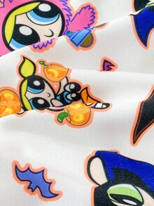 THE POWERPUFF GIRLS X SHEIN 1件青少年女孩休閒百搭彩色卡通圖案連帽寬鬆長袖衛衣，適合日常穿著、秋冬室內運動、攝影、節慶生日 - 彩色 - 查看 6
