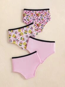 SpongeBob SquarePants | SHEIN 4pcs Girls Toddler Triangle Panties Digital Print All-Over 2pcs + Heat Transfer 2pcs Cute & Adorable 4-7Y - Pink - View 2