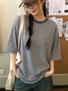 DAZY 女款條紋休閒日常短袖T恤 - 淺灰色 - 查看 6