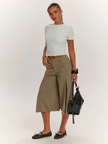 SHEIN BAE Women's Low Waist Loose Zipper Fly Long Pants - Army Green - View 5
