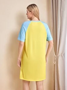 SpongeBob SquarePants | SHEIN 女款卡通圖案休閒日常居家短袖睡裙 - 黃色 - 查看 2