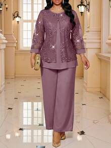 Fleurora Plus Size Suit Sets - Dusty Pink - View 4