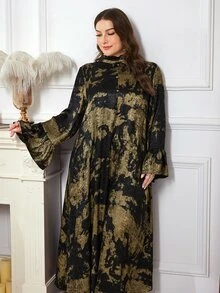 Al Najma Women's Long Sleeve Loose Elegant Glamorous Party Evening Dress Plus Size Arabian Style - Black - View 3