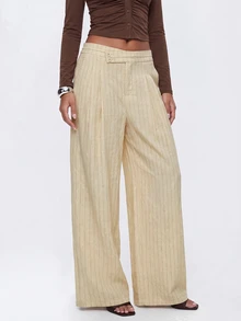 Avantive Women's High Waist Vertical Striped Wide Leg Long Pants - Apricot - View 6