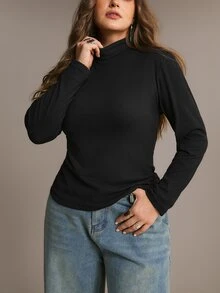 Freevana Áo thun giữ nhiệt cổ cao đa năng cho nữ size lớn mùa Thu/Đông - màu đen - Xem 5