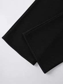 SHEIN Tween女孩寬鬆抽繩口袋寬腿運動長褲，淺灰色冬季款 - 黑色 - 查看 5