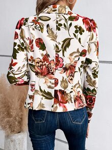 SHEIN LUNE Floral Print Shawl Collar Open Front Blazer In Fall/Winter,Casual - Apricot - View 2