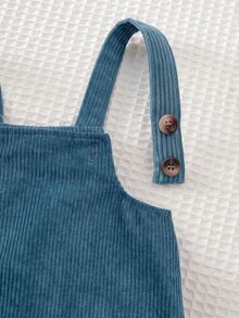 SHEIN Cute Casual Knit Striped T-Shirt & Loose Cartoon Pattern Overall Dress Set - Blue - View 10