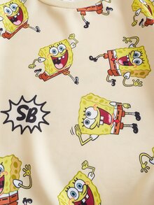 SpongeBob SquarePants | SHEIN بلوزة رياضية كاجوال يومية بطبعة كرتونية بأكمام طويلة للفتيات المراهقات - أصفر - مشاهدة 4