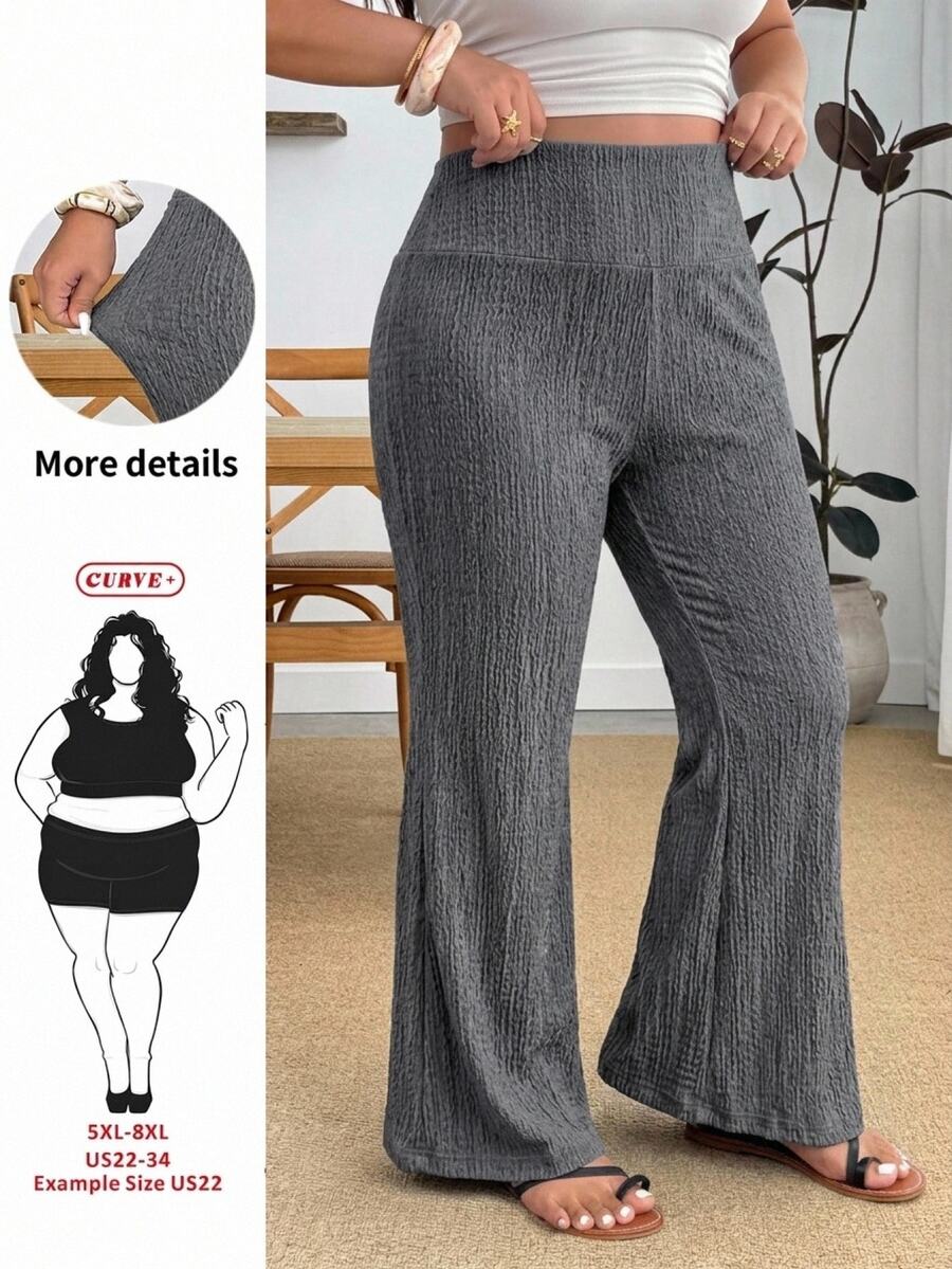 SHEIN CURVE+ Large Women's Wide Waistband Flared Pants, Suitable For Various Leg Shapes - Grey - View 1