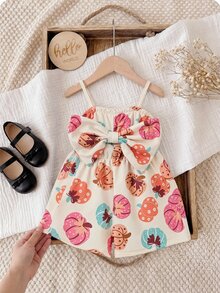 SHEIN رومبير كامي مطبوع بفيونكة لطيف وكاجوال للصيف للبنات الصغيرات - متعدد الألوان - مشاهدة 1