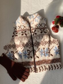 Comfortcana 女款全印花拉鍊休閒日常穿搭背心 - 咖啡棕 - 查看 4
