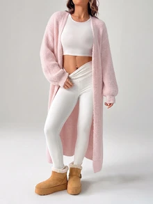 SHEIN PETITE 女款秋冬外出保暖針織開襟衫 - 淺粉色 - 查看 3