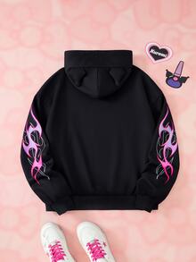 HELLO KITTY AND FRIENDS | SHEIN Women's Hooded Long Sleeve Cartoon Print Sweatshirt - Black - View 2