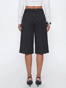 Avantive Women's Solid Color Vertical Striped Pattern Fashion Shorts - Dark Grey - View 2