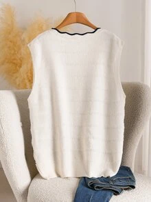 CosyJoli Plus Size Women Contrast Color Casual Daily Wear Knit Vest - Multicolor - View 3