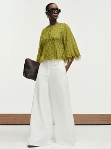 Aveloria Modichic Women's Blouse Slim Fit Flare Sleeve Fringe Textured Button Front Round Neck Modern Green Blouses For Women Green Top Fringe Top Fall Tops - Green - View 6
