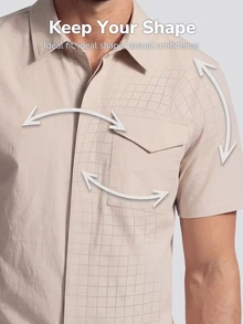 TekDrob Water Repellent And UV Protection Polyamide Utility Shirt With Single Cargo Pocket And Short Sleeves - Beige - View 4