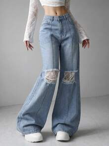 FRIFUL Women's Casual Everyday Denim Jeans With Pocket, Button And Distressed Design - Blue - View 11