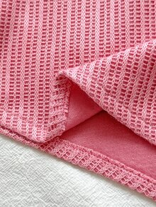 SHEIN Vintaside Kids 2pcs Toddler Baby Girl Top Flared Pants Sweet Cute Pink 3D Bows Lettuce Trim Ribbed Long Sleeve Mock Neck Regular Party Fall Sweaters Holiday Knit Set - Pink - View 6