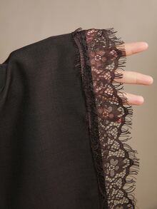 Freevana V-Neck Mini Dress With Lace Hem Bell Sleeves, Decorative Front Accent BohoWestern Chic Fall - Coffee Brown - View 8