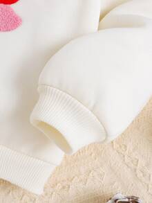 SHEIN 嬰兒紅色聖誕樹與字母刺繡毛巾圖案白色圓領長袖套頭運動衫 - 米色 - 查看 6