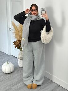 SHEIN CURVE+ Plus Size Casual Solid Color Long Sleeve Button T-Shirt, Comfortable Black Top For Autumn Outings, Suitable For Plus Size 5XL-8XL - Black - View 6