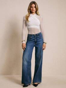 Poéselle Women's Solid Color Casual Daily Long Sleeve Bodysuit - White - View 7