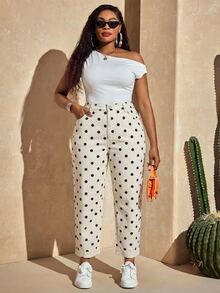 Slaydiva Women's Plus Size Polka Dot Skinny Jeans - White - View 8