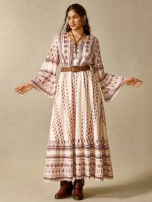 Nubod Plus Size Women Bohemian Style Long Sleeve Dress - Multicolor - View 5