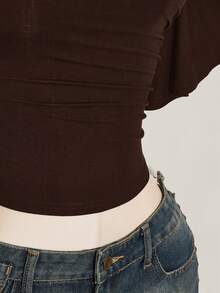 SHEIN ICON 女款素色不對稱肩休閒日常穿搭上衣 - 咖啡棕 - 查看 11