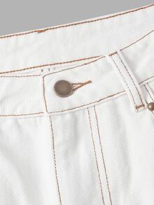 SHEIN PETITE Women's Casual Rivet & Embroidery Decorated Wide Leg Denim Jeans - White - View 5