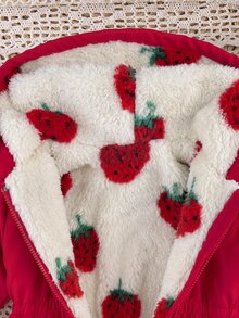 SHEIN 嬰兒可愛休閒秋冬百搭草莓圖案保暖內裡連帽外套 - 紅色 - 查看 8