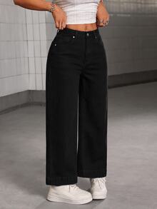 SHEIN PETITE Women's Autumn/Winter Daily Commute Comfortable Thermal Lined Jeans - Black - View 6