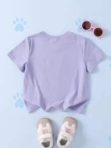 SHEIN | PAW Patrol 女童卡通圖案休閒日常短袖T恤 - 紫色 - 查看 2