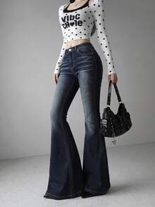 FRIFUL Women's Casual Daily Travel Denim Jeans With Pockets And Buttons - Blue - View 3