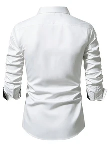 Manfinity Mode Men's Long-Sleeve Casual Shirt: Premium Embossed Design With Contrasting Accents. - White - View 2