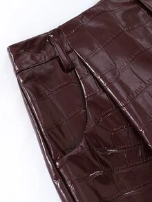 INAWLY Women's Solid Color PU Leather Casual Versatile Daily Wear Shorts - Burgundy - View 5