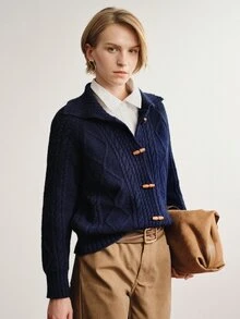Briarwyn Autumn/Winter New Long Sleeve Turn-Down Collar Horseshoe Button Cardigan Sweater, Versatile Commuter Style, Youthful - Navy Blue - View 4