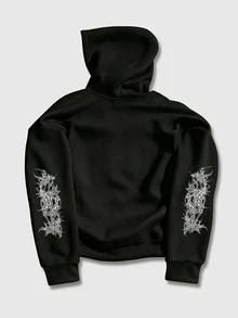 ROMWE MEN Street Life Men's Casual Printed Zip-Up Long Sleeve Hoodie - Black - View 4
