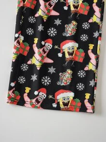 SpongeBob SquarePants | SHEIN Tween Boy Cartoon Print Long Sleeve Top And Pants Loungewear Set - Black - View 6