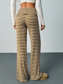SHEIN Tall 女款摺腰運動休閒條紋喇叭褲 - 彩色 - 查看 6
