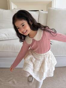 DAZY Infant (Girl) Colorblock Peter Pan Collar Long Sleeve Top - Mustard Yellow - View 8